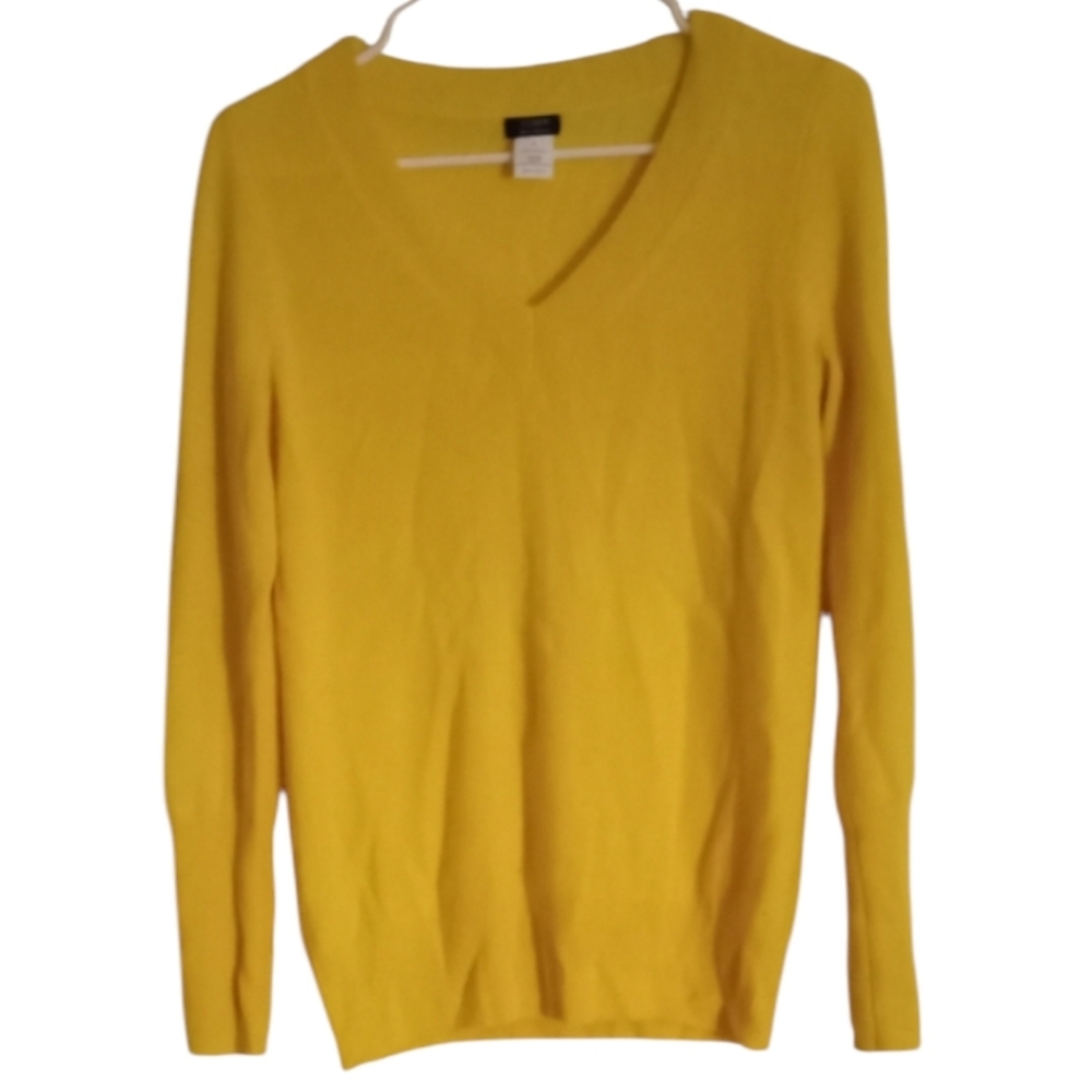 J. Crew Vintage 3 Ply Canary Yellow V-Neck Cashmere Sweater- Size: S